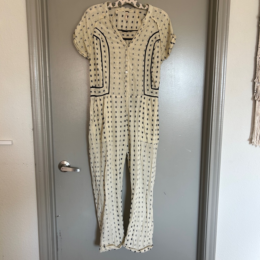 Free People Cotton Cream Jumpsuit with Black Pattern - Picture 2 of 11